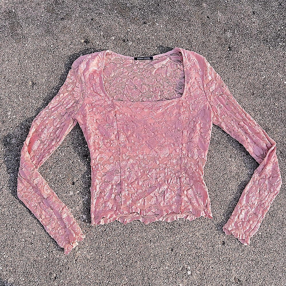 Boston Proper Pink Peach Lace Long Sleeve Shirt Summer Top Large NWOT